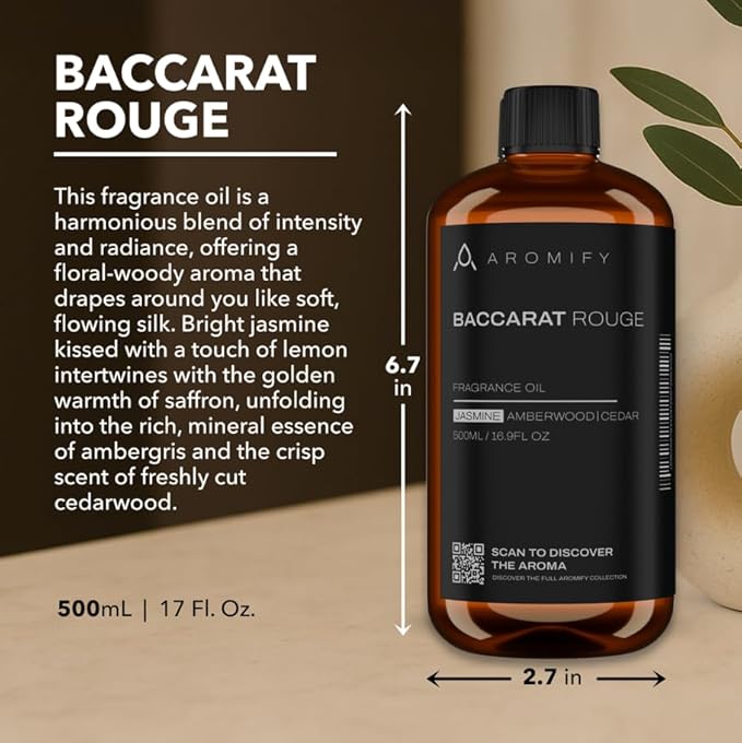 Diffuser Oil Inspired by Baccarat Rouge, 16.9 FL Oz, 500 mL, Luxury Hotel Scent for Home, Bathroom, Spa & Office, Essential Oil Blend for Aromatherapy, Amberwood & Cedar. - Bloomnest