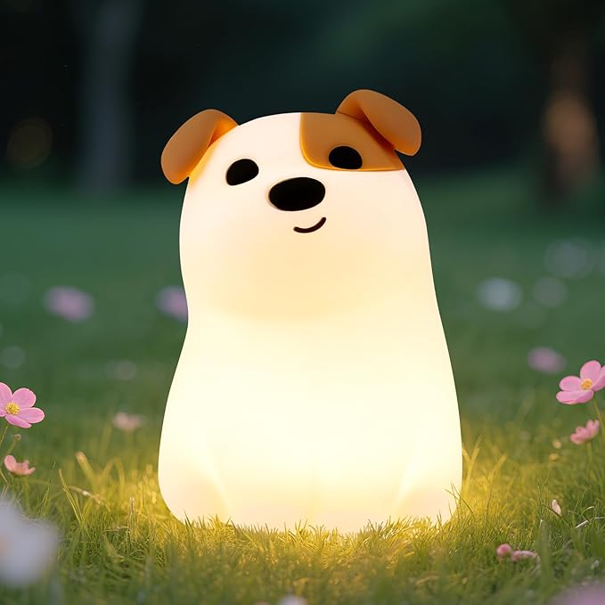 Squishy Puppy Night Light with RGB Mode 3 Brightness Adjustable Nursery Breastfeeding Nightlight Cute Novelty Smile Dog Animal Lamp Rechargeable Silicone Touch Bedside Lamp for Bedroom Dorm Decor - Bloomnest