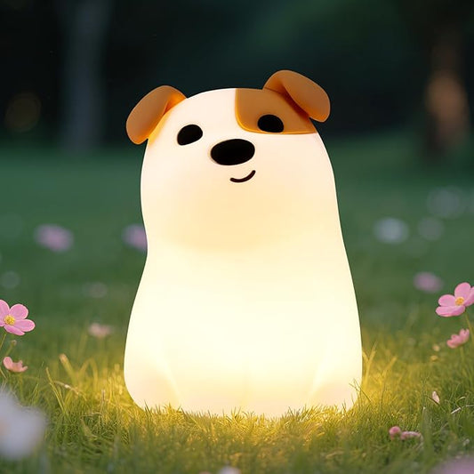 Squishy Puppy Night Light with RGB Mode 3 Brightness Adjustable Nursery Breastfeeding Nightlight Cute Novelty Smile Dog Animal Lamp Rechargeable Silicone Touch Bedside Lamp for Bedroom Dorm Decor - Bloomnest