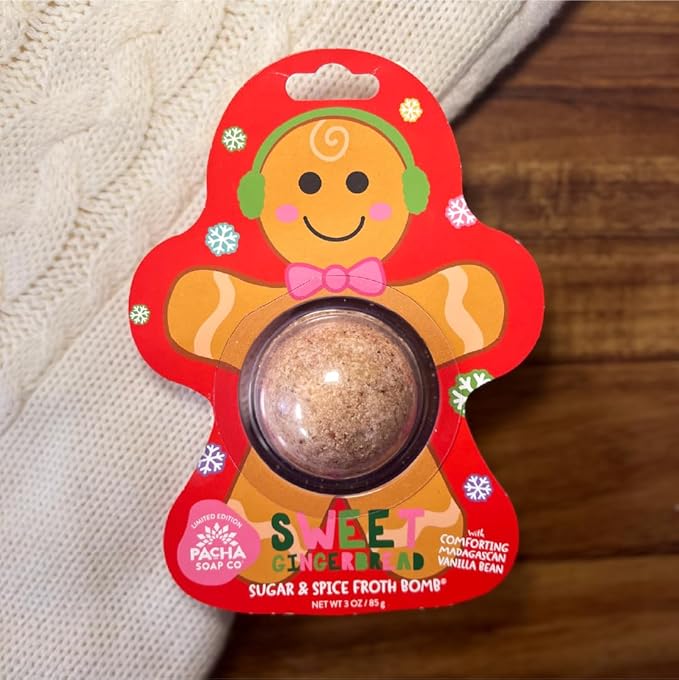 PACHA SOAP Co. Holiday Bath Bomb Card 3 Pack, Sweet Gingerbread - Scents of Sugar and Spice, Moisturizing, Naturally Derived & Handcrafted in The USA - Bloomnest