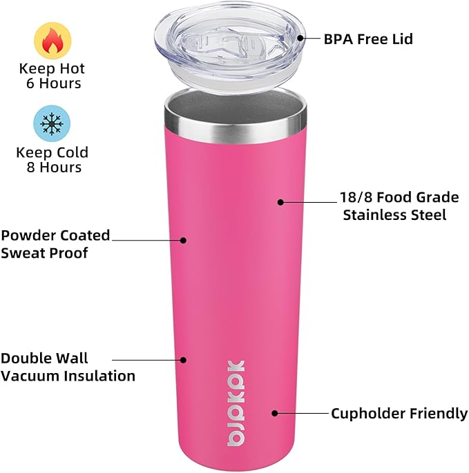 BJPKPK 20oz Skinny Tumblers with Lid Insulated Travel Coffee Cup Stainless Steel Thermal Mug,Turquoise,Pink (Pack of 24) - Bloomnest