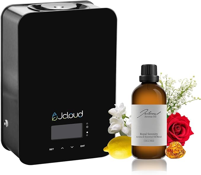 JCLOUD Upgrade Scent Air Machine for Home, HVAC Scent Diffuser Cover Up to 2000 Sq. Ft, Black with Royal Serenity Essential Oil - Inspired by Luxury Hotel Scent 100ML - Bloomnest