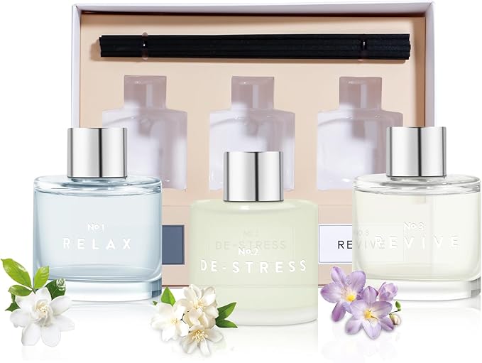 3 Pack Fragrance Reed Diffuser, 50 ML Gardenia Jasmine White Tea Freesia Aromatherapy Scent Diffuser Set with 12 Black Fiber Sticks,Air Freshener for Bedroom Bathroom Office - Bloomnest