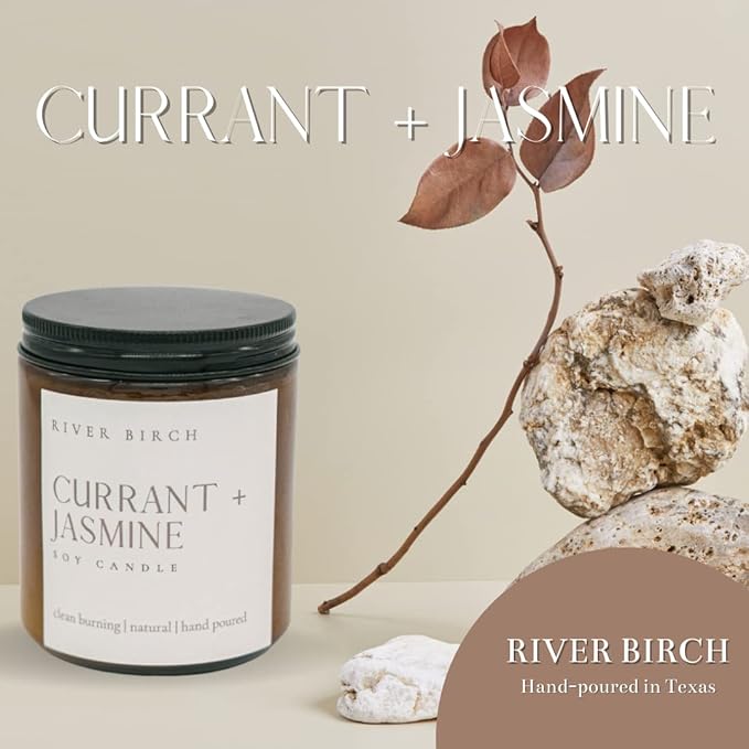 River Birch Candles Currant + Jasmine Scented Candle | Premium, All-Natural, Non-Toxic, Soy Candles | 8.5oz 40 Hr Burn Time | Cozy Relaxing Gifts for Home - Bloomnest