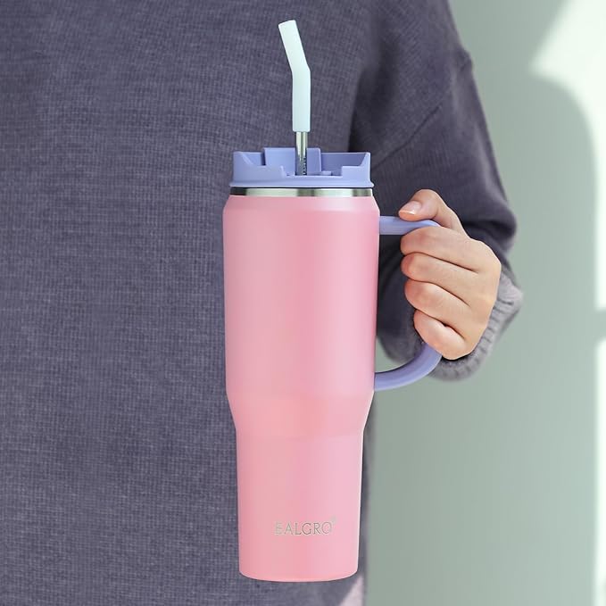 50 oz Tumbler with Handle, Insulated Tumblers with Lid and Straw, Large Metal Sports Water Bottle Jug, Thermal Stainless Steel Travel Coffee Mug Cup, Lavender - Bloomnest