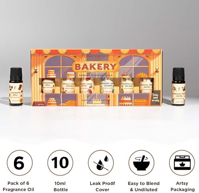 Folkulture Essential Oils for Home | Set of 6 (0.34 fl oz x 6) Bakery Diffuser Oil for Relaxation | Blueberry, Strawberry, Vanilla Essential Oil for Meditation | Pineapple Essential Oil for Women - Bloomnest