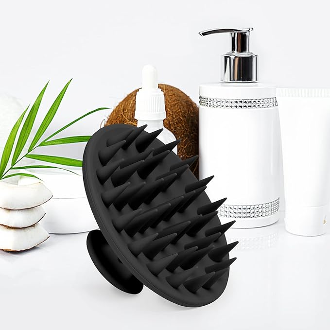 Meartchy Silicone Scalp Massager Shampoo Brush, Scalp Brush for Hair Growth & Dandruff Removal, Hair Scrubber Scalp Stimulator Exfoliator Brush with Soft Bristles for Wet Dry Scalp Care (Black) Meartchy