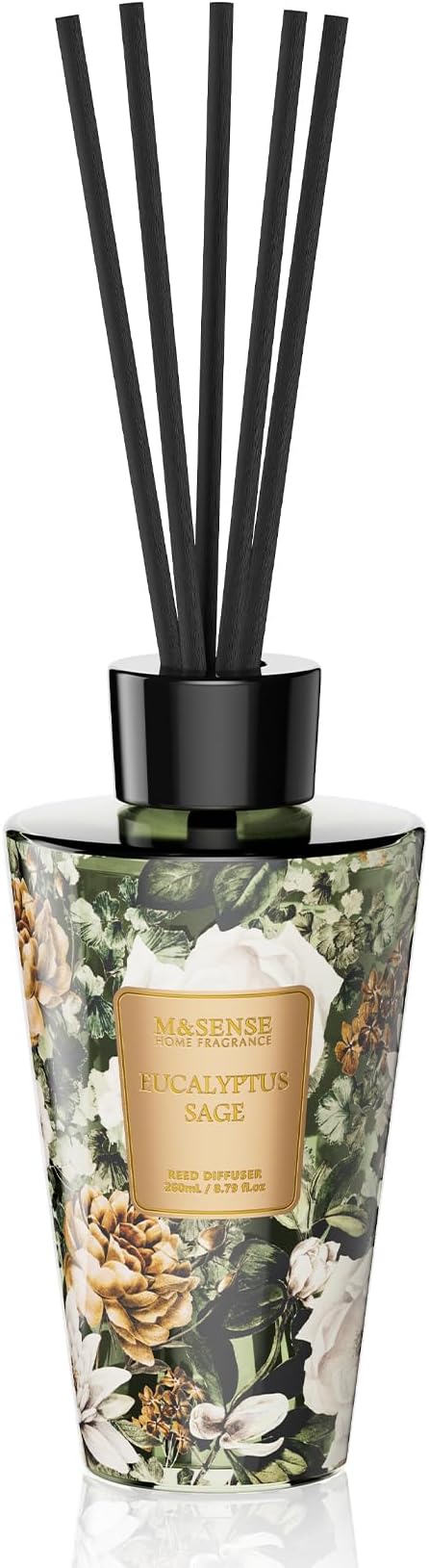 M&SENSE Eucalyptus Sage Reed Diffuser Set - 8.79fl oz (260ml) Home Fragrance Non-Toxic Natural Reed Diffuser for Home, Air Freshner Gifts for Bathroom Bedroom Fragrance Decor MSENSE