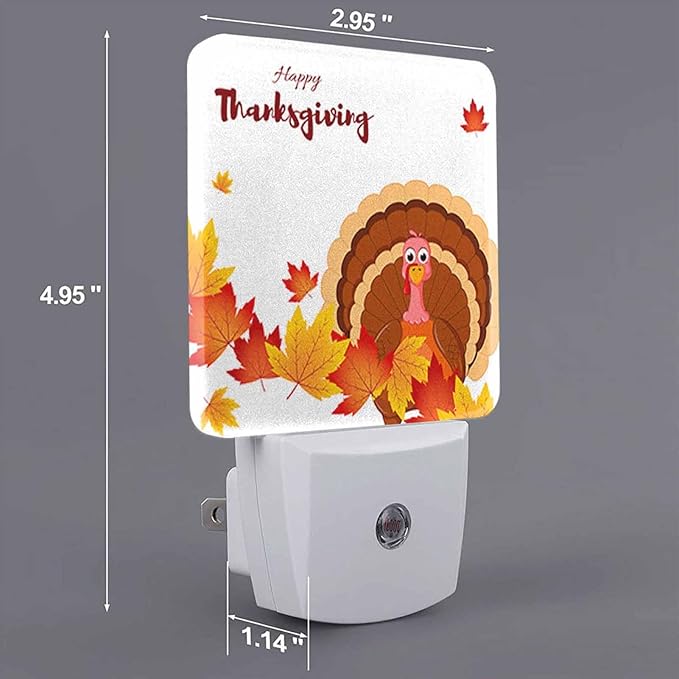 LED Night Light Plug into Wall with Dusk to Dawn Light Sensor White Energy Efficient Happy Thanksgiving Leaf Turkey Autumn Nightlight for Bedroom Bathroom Hallway Living Room Kitchen - Bloomnest