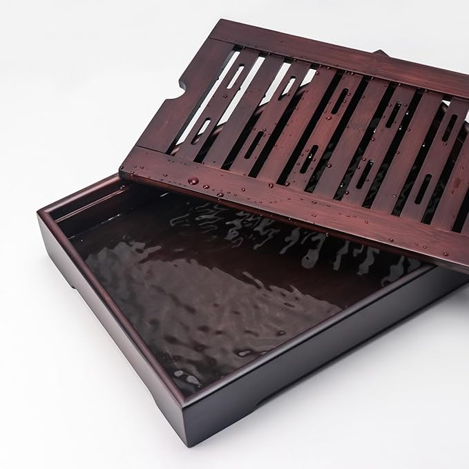 Bamboo Chinese Tea Tray - 13.6 x 8.9 inch Japanese Tea Serving Tray, Gongfu Tea Table Set with Reservoir Type Water Storage Box - Large - Bloomnest