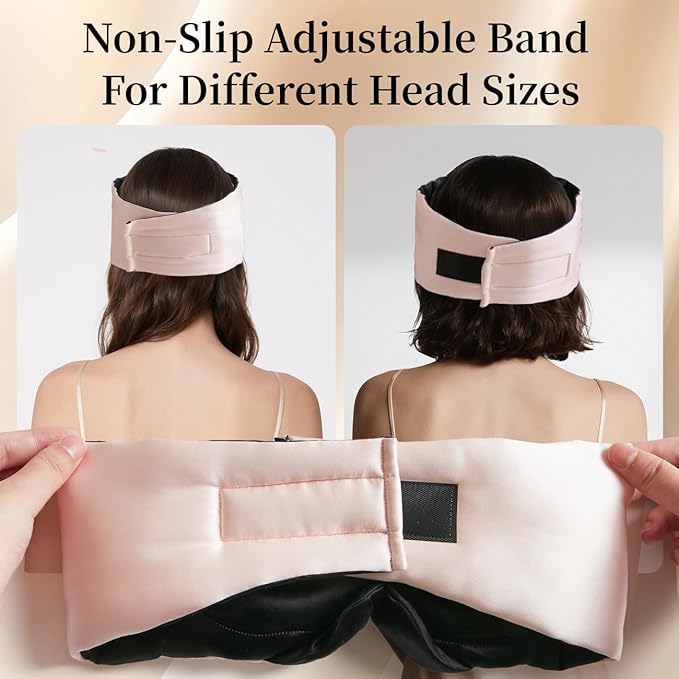 USlixury Silk Sleep Mask, 3D Contoured Sleeping Masks, Blackout Sleep Masks for Women with Nose Wing,100% Mulberry Silk, Face-Hugging Non-Slip SLEP Mask for Side Sleeper, 27.5x4.5'', Pink - Bloomnest