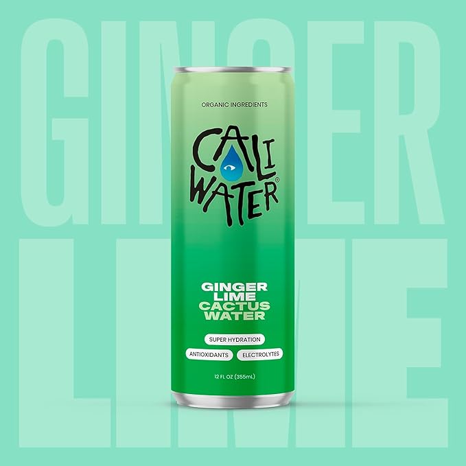 Caliwater - Organic Cactus Water - Ginger and Lime - 5g Sugar, 25 Calories - Coconut Water Alternative - Natural Plant Based Hydration - Skin Care, Electrolyte Drinks - Flavored Water - 12 Cans - Bloomnest