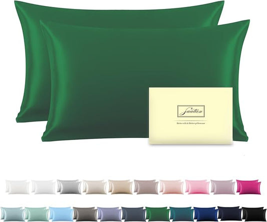 Silk Pillow Cases 2 Pack Soft Breathable and Sliky King Size Pillow Cases Set of 2,Natural Mulberry Silk Pillowcase Set of 2 for Hair and Skin with Hidden Zipper (Olive Green,20"X 36",2pcs) - Bloomnest