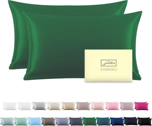 Silk Pillow Cases 2 Pack,Soft Breathable and Sliky Queen Size Pillow Cases Set of 2,Natural Mulberry Silk Pillowcase Set of 2 for Hair and Skin with Hidden Zipper (Olive Green,20"X 30",2pcs) - Bloomnest