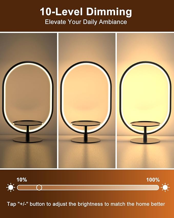 Modern LED Table Lamp with Storage Tray, Bedside Lamp with 3 Color Temperatures 10-Level Dimmable for Video Conference/Makeup/Streaming/Plants, LED Desk Lamp for Living Room Bedroom Office Decor - Bloomnest