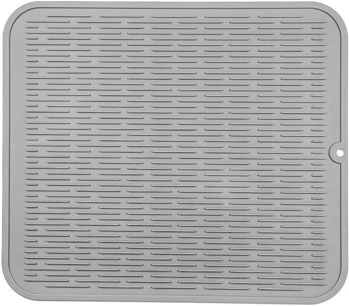 Silicone Dish Drying Mat for Multiple Usage,Easy clean,Eco-friendly,Heat-resistant Silicone Mat for Kitchen Counter or Sink,Refrigerator or Drawer Liner Grey XL 18 inches x 16 inches - Bloomnest