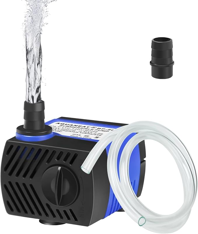 AQUANEAT Small Fountain Pump, 80 GPH Mini Submersible Water Pump with 3.3 ft Tubing, for Aquarium Fish Tank, Pet Water Fountain, Hydroponics, Pond Waterfall Filter Pump - Bloomnest