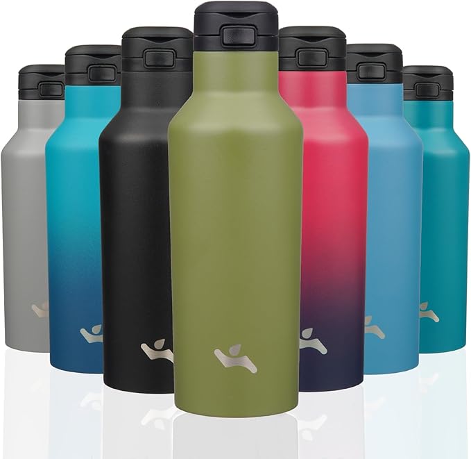 Insulated Water Bottle with Straw,17 OZ Double Wall Vacuum Stainless Steel Water Flask with 2 Lids,Forest Green - Bloomnest