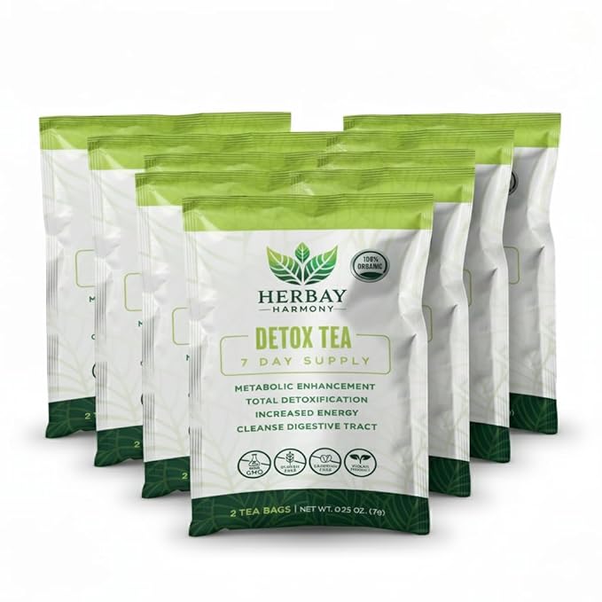 Herbay Harmony Organic Detox Tea – Caffeine-Free Herbal Cleanse for Bloating Relief, Digestive Tea & Natural Body Detox, Organic Herbal Blend with Ginger, Chamomile & Papaya - 12 Pack (12 Week Cleanse) - Bloomnest