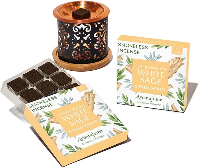 White Sage & Palo Santo Incense Bricks with Taj Exotic Burner by Aromafume | 2x9 Bricks | Sage Incense for Cleansing Negative Energy & Protection | Sage for Smokeless Smudging, Spiritual Cleansing Aromafume