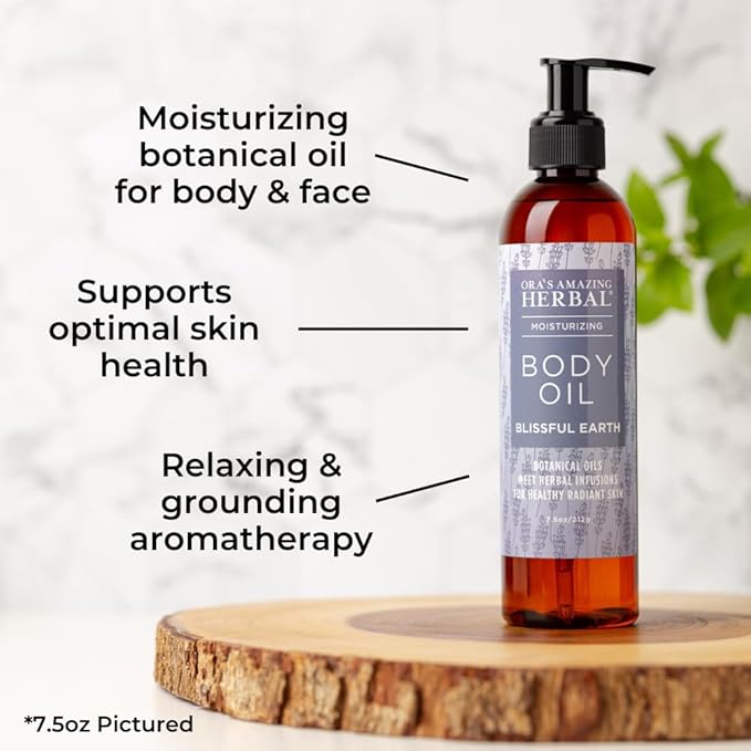 Lavender Bath Oil, Herbal Infused Moisturizing Body Oil for Women with Organic Jojoba Calendula Thyme Vetiver for Relaxation & Dry Skin, Blissful Earth Scent with Pump 7.5 oz