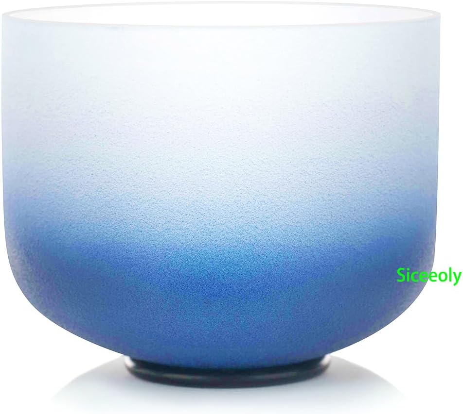 8" A Note 432HZ Indigo Blue Color Crystal Singing Bowl Frosted Quartz Root Base Chakra Meditation Sound Healing with Durable Carrying Case Suede Striker O-ring