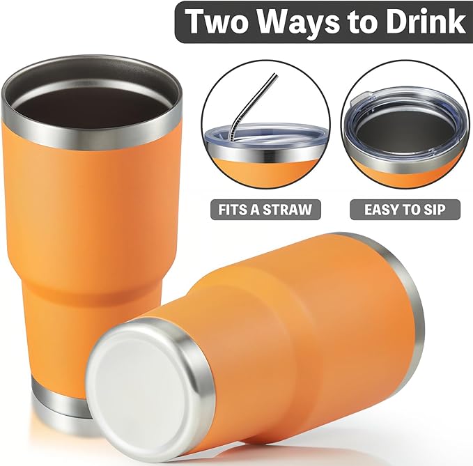 MEWAY 30oz Insulated Tumbler With Lids and Straws,Stainless Steel Double Vacuum Coffee Tumbler Cup, Brush, Durable Powder Coated Coffee Cup for Cold & Hot Drinks, Office, Travel(Orange,4 PACK) - Bloomnest