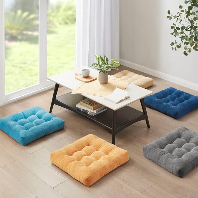 Degrees of Comfort Meditation Floor Pillow, Square Large Pillows Seating for Adults, Tufted Corduroy Thick Cushion for Living Room Tatami, Turquoise, 22x22 Inch - Bloomnest