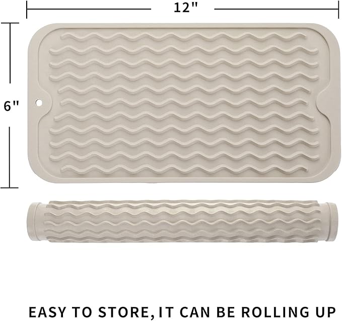 Silicone Dish Drying Mat for Multiple Usage,Easy clean,Eco-friendly,Heat-resistant Silicone Mat for Kitchen Counter or Sink,Refrigerator or Drawer Liner Tapioca S 12 inches x 6 inches - Bloomnest