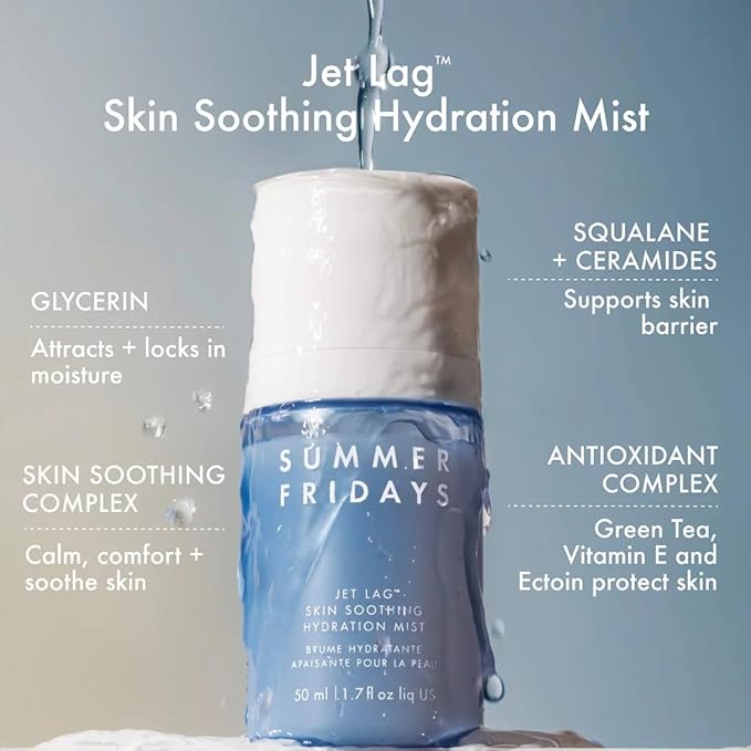 Summer Fridays Jet Lag Skin Soothing Hydration Face Mist - Ultra-Fine Facial Spray & Hydrating Mist to Comfort, Soothe & Help Provide Protective Moisture Barrier Support for Glowing Skin (1.7 Fl Oz) - Bloomnest