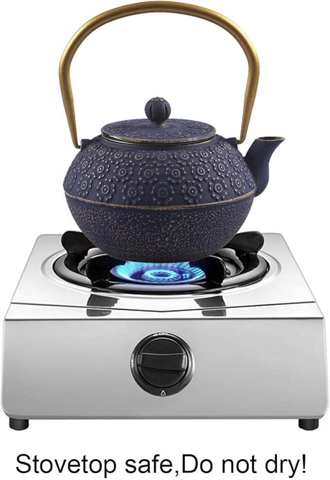 Teapot Cast Iron Tea Kettle for Stovetop Safe Coated with Enameled Interior,Japanese Cast Iron Teapot with Stainless Steel Infuser for Loose Tea(33.8oz) - Bloomnest