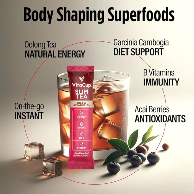 VitaCup Slim Instant Tea Packets For Diet Support, Oolong tea w/B Vitamins, Garcinia, Inulin & Acai, On-the-go Instant Sticks, 24 Ct - Bloomnest