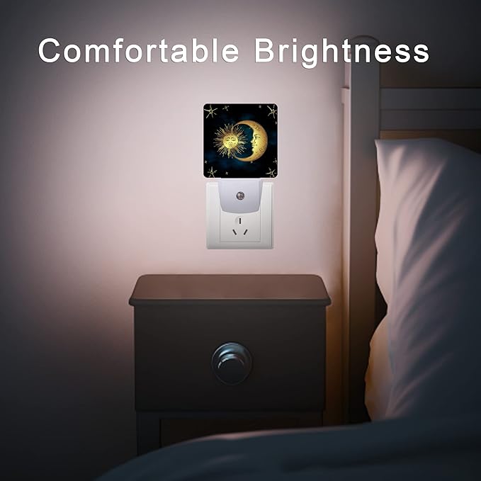 Celestial Moon Golden Sun Night Light,Boho Chic Stars Night Lights Plug into Wall with Dusk to Dawn Light Sensors 0.5W Dim Night-Lights for Bedroom - Bloomnest