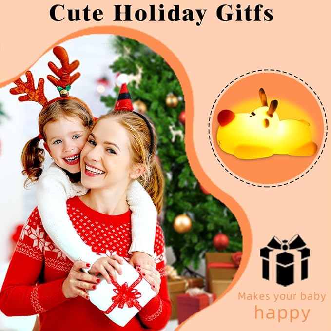 Eco-Friendly Reindeer Night Light - Energy Efficient LED Desk Lamp, Rechargerable Dimmable Nursery Soft Touch Bedside Baby Squishy Night Light, Portable Nightlight for Adults/Kids - Bloomnest