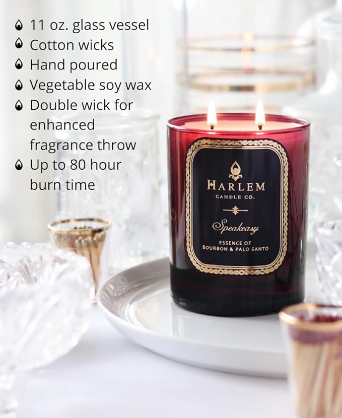 HARLEM CANDLE CO. Speakeasy - Luxury Scented Soy Candle, 11 oz - 80-Hour Burn Time | Palo Santo, Cardamom, Incense, Bourbon, Tobacco and Patchouli | Scented Candles for Home - Bloomnest