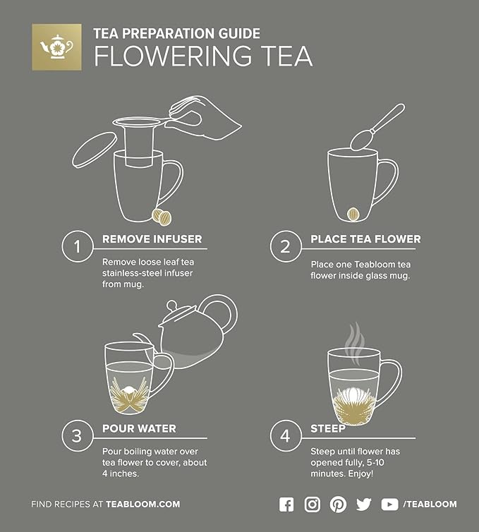 Teabloom Stay-Hot Heatproof Glass Mug with Loose Tea Infuser and Lid – 15 oz /430 mL – 2 Blooming Teas Included - Bloomnest