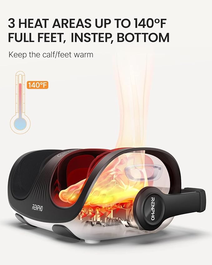 RENPHO Shiatsu Foot Massager with Heat, Foot and Calf Massager Focus on Feet Health, Deep Kneading Massage for Plantar Fasciitis Relief, Fits Size up to 14, Birthday Dad Men Gifts