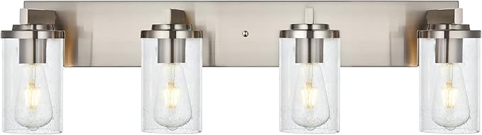 BONLICHT 4-Light Bathroom Light Fixtures Brushed Nickel Wall Sconce Lighting Modern Vanity Lights with Seeded Glass, Industrial Bathroom Farmhouse Wall Lamp for Mirror Kitchen Bedroom Living Room - Bloomnest