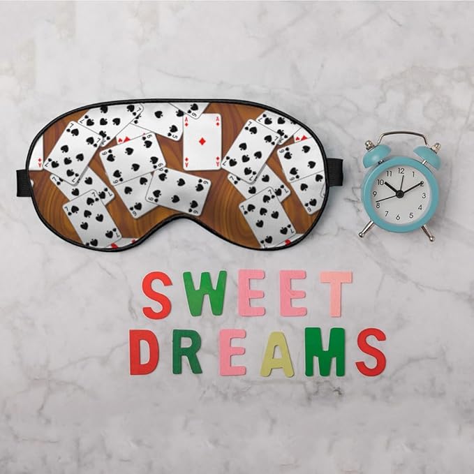 Playing Cards Silk Eye Mask Sleep Mask Funny Poker Wooden Table Rectangle Eye Mask with Adjustable Strap Lightweight for Women Work Travel Night Sleep - Bloomnest