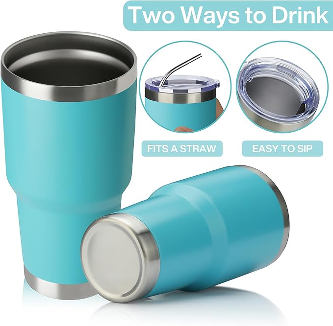 MEWAY 30oz Insulated Tumbler With Lids and Straws,Stainless Steel Double Vacuum Coffee Tumbler Cup, Brush, Durable Powder Coated Coffee Cup for Cold & Hot Drinks, Office, Travel(Light Blue,4 PACK) - Bloomnest