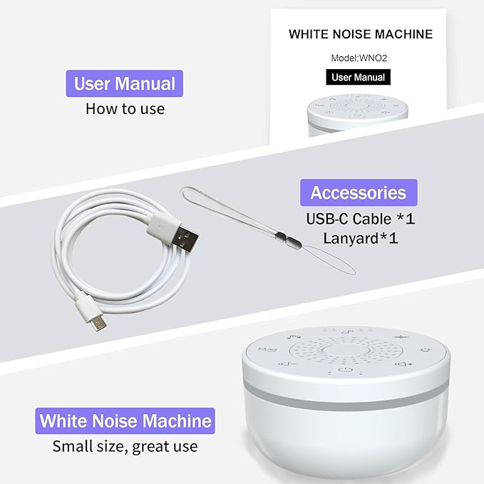 Portable White Noise Sound Machine with 30 Soothing Sounds,5 Color Night Light,3 Timers, Memory Function, Child Lock, White Noise Machine for Baby Adults Kids Sleeping Travel Office Privacy - Bloomnest