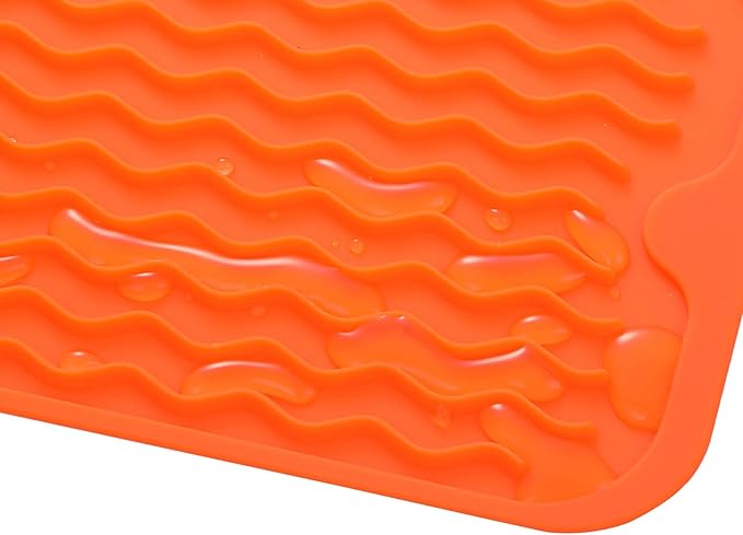 Silicone Dish Drying Mat for Multiple Usage,Easy clean,Eco-friendly,Heat-resistant Silicone Mat for Kitchen Counter,Sink,Bar,Bottle,or Cup Orange M 17 inches x 6 inches - Bloomnest
