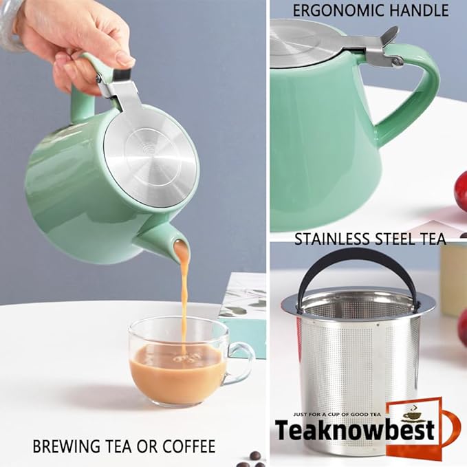 loose tea pot, Ceramic teapot with infuser, 19oz Tea pot for loose leaf tea, Suitable for 2-3 people to brew tea or coffee (azure) - Bloomnest