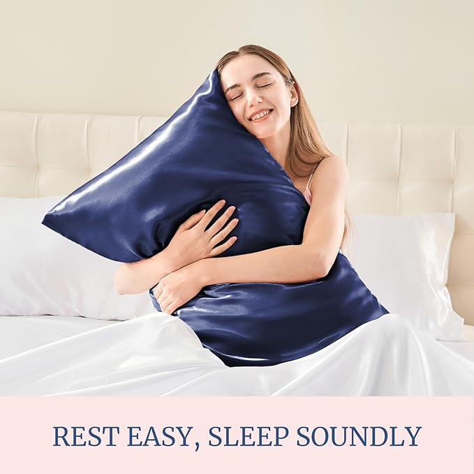 BEDELITE Satin Pillowcase for Hair and Skin, Super Soft and Cooling Similar to Silk Pillow Cases 2 Pack with Envelope Closure, Gift for Women Men(13"x18" Toddler Size, Navy) - Bloomnest