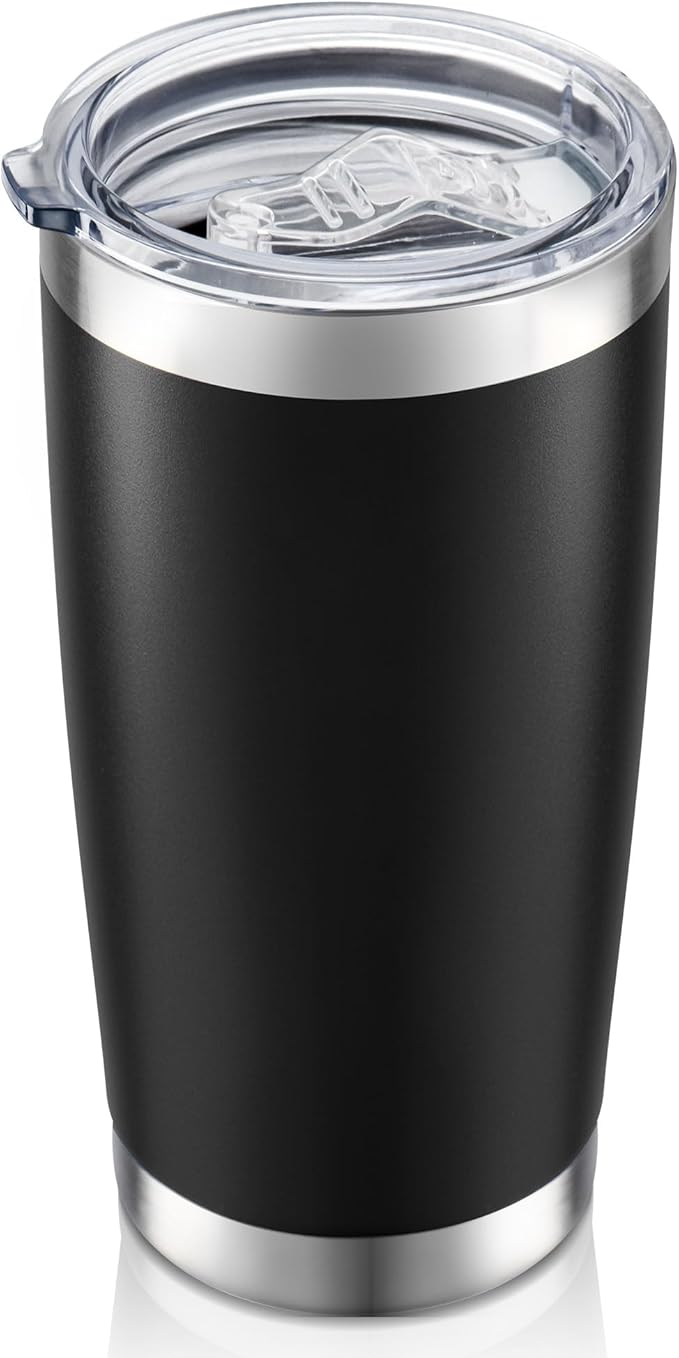 20 oz Tumbler with Lid Stainless Steel Insulated Tumblers Double Wall Vacuum Coffee Mug Powder Coated Tumbler Cups for Cold and Hot Drinks, Black, 1 pack