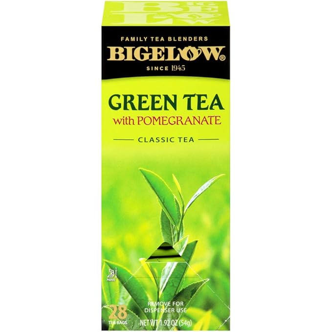 Bigelow Tea Green Tea with Pomegranate 28-Count Box (Pack of 1) Premium Green Tea with Pomegranate Rosehips Hibiscus Antioxidant-Rich All Natural Medium-Caffeine Tea in Foil-Wrapped Bags - Bloomnest