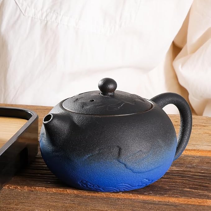 LURRIER Gongfu tea sets, Portable Ceramic TeaSet, Asian Tea sets for adult, Tea Gift sets, Grey leather case, Portable Travel Bag,Home,Gifting,Outdoor and Office(XBlack and Blue) - Bloomnest