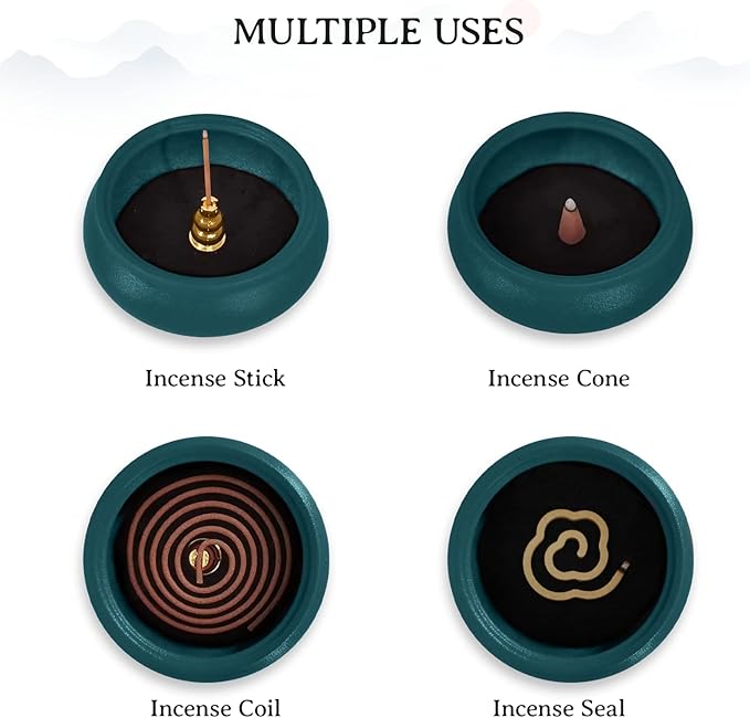 Coil Incense Burner， Ceramic Cone Incense Burner Holder Suitable for Incense/Cone/Coil/Stick, Sage, Mosquito Incense, and Charcoal. Incense Holder+Fireproof Cotton Inside. - Bloomnest