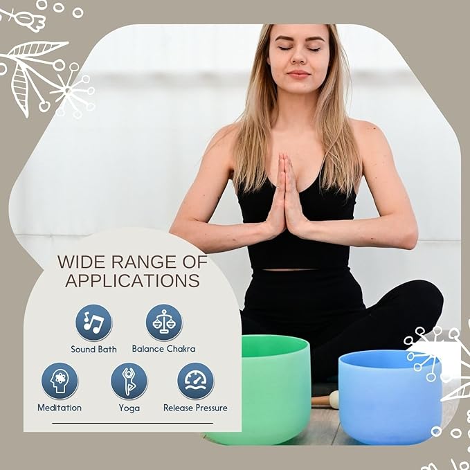 6-12inch Color 432hz Quartz Crystal Singing Bowls Set of 7, for Healing Mindfulness Meditation Yoga Sound Baths with Case Mallet Suede Striker - Bloomnest