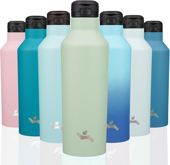 Insulated Water Bottle with Straw,25 OZ Double Wall Vacuum Stainless Steel Water Flask with 2 Lids,Macaroonn Green - Bloomnest